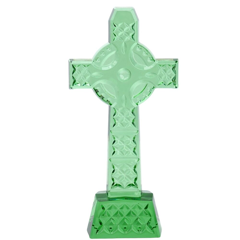 Waterford Emerald Isle Green Standing Celtic Cross 8" RARE
